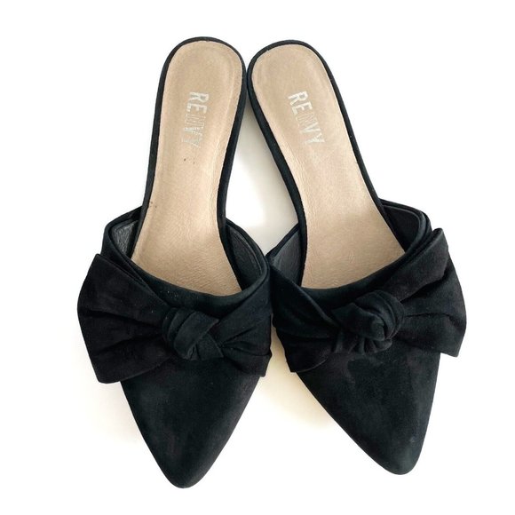 Renvy Amore Black Suede Mules Women's 6.5 Leather Slip On Flats Modern Casual - Picture 5 of 16